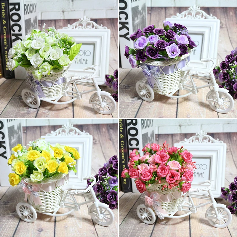 

Artificial Flower Small Flower Bicycle Woven Flower Basket Fake Silk Flower Diamond Rose Set Peony DIY Party Decoration Gifts