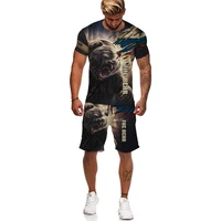 2022 summer 3d bear printed mens o neck tracksuit short sleeve mens clothing suit mens t shirt shorts sportswear set