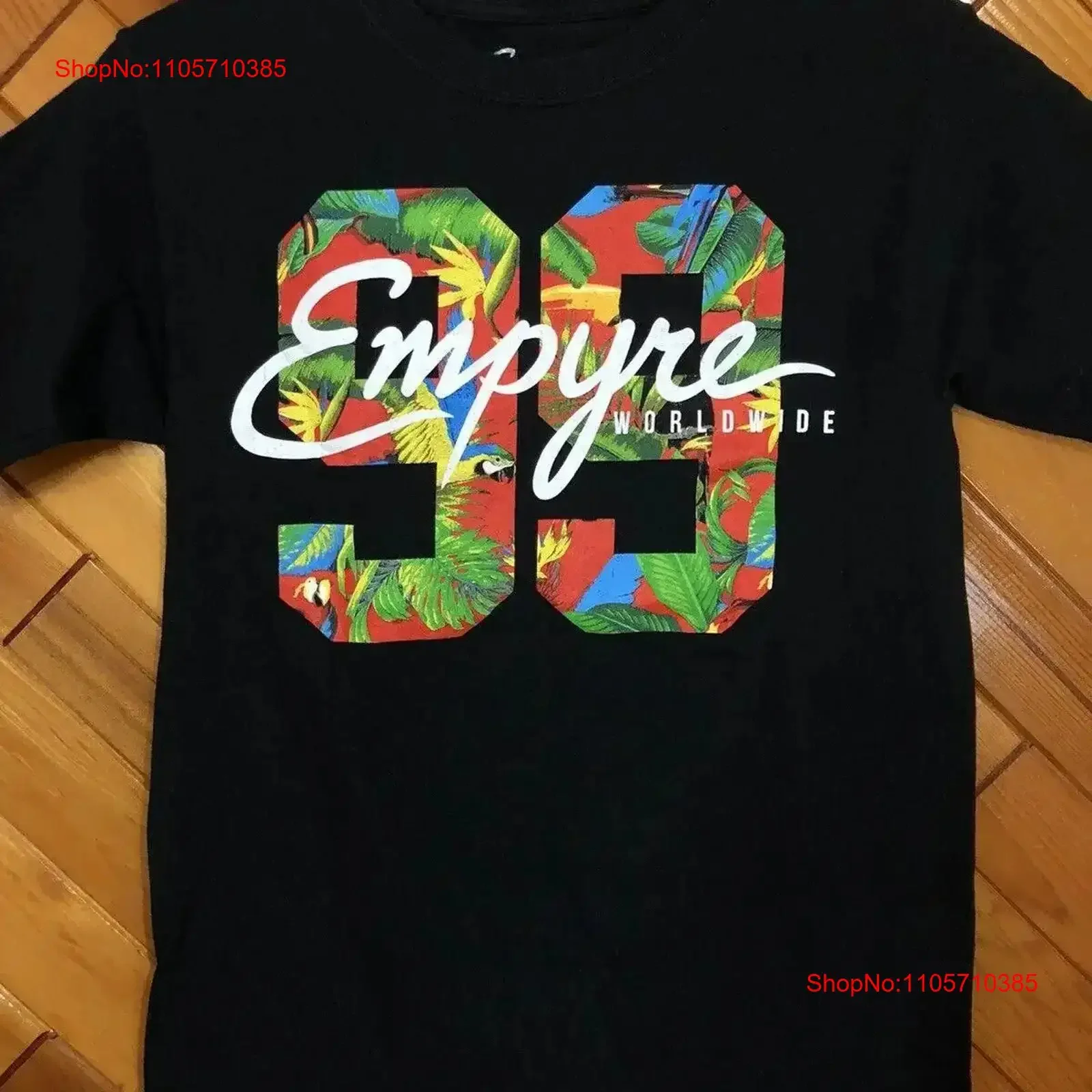 Фото Футболка Empyre Worldwide 99 Tropical Black мужская, размер S (маленький), винтажная, с эффектом потертости, дизайнерская одежда для скейтбординга, винтажный стиль №1