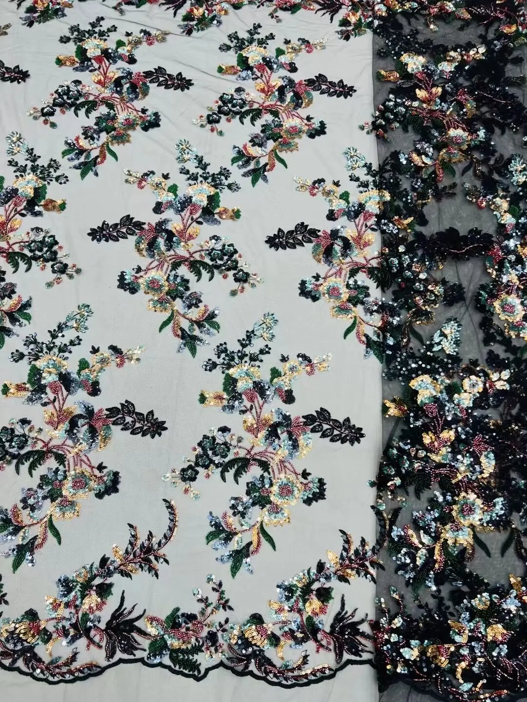 

High Quality African Nigerian Tulle Lace Fabric With Sequins Embroidery Sewing Guipure Net S-13067519 Dresses Beads