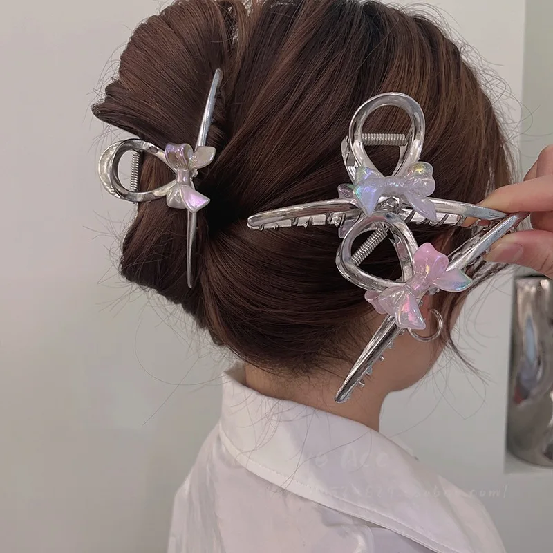 

Korean Illusion Bow Hair Clip Ponytail Claw Senior Sense Shark Clip Headdress Elegant and Cute Grab Clip Female Headdress