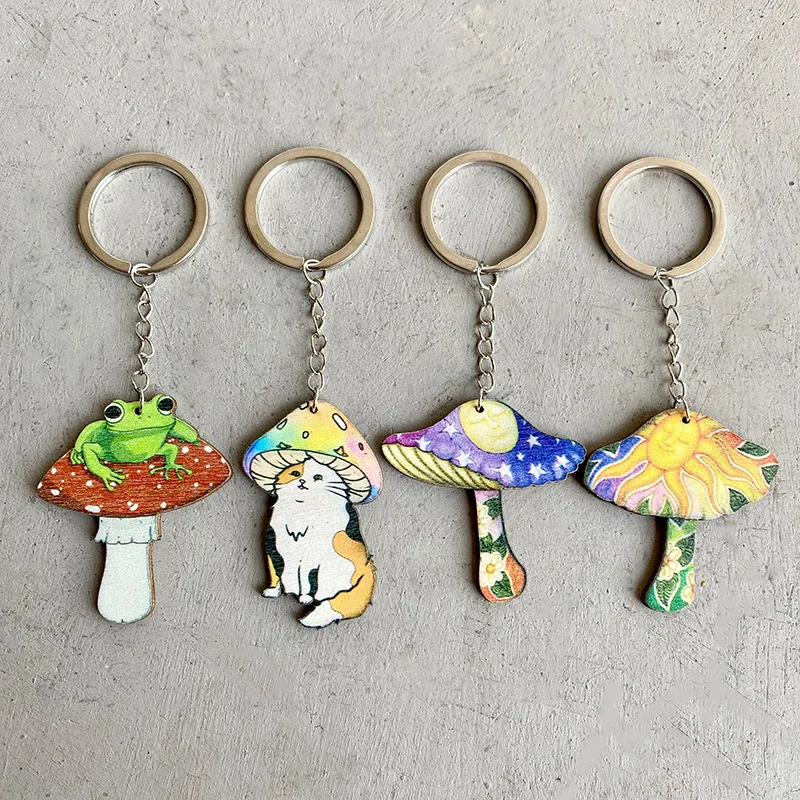 

Fashion Colorful Mushroom Keychain anime Cartoon Cat Frog Moon Sun Euro American Keychain pendant Gift