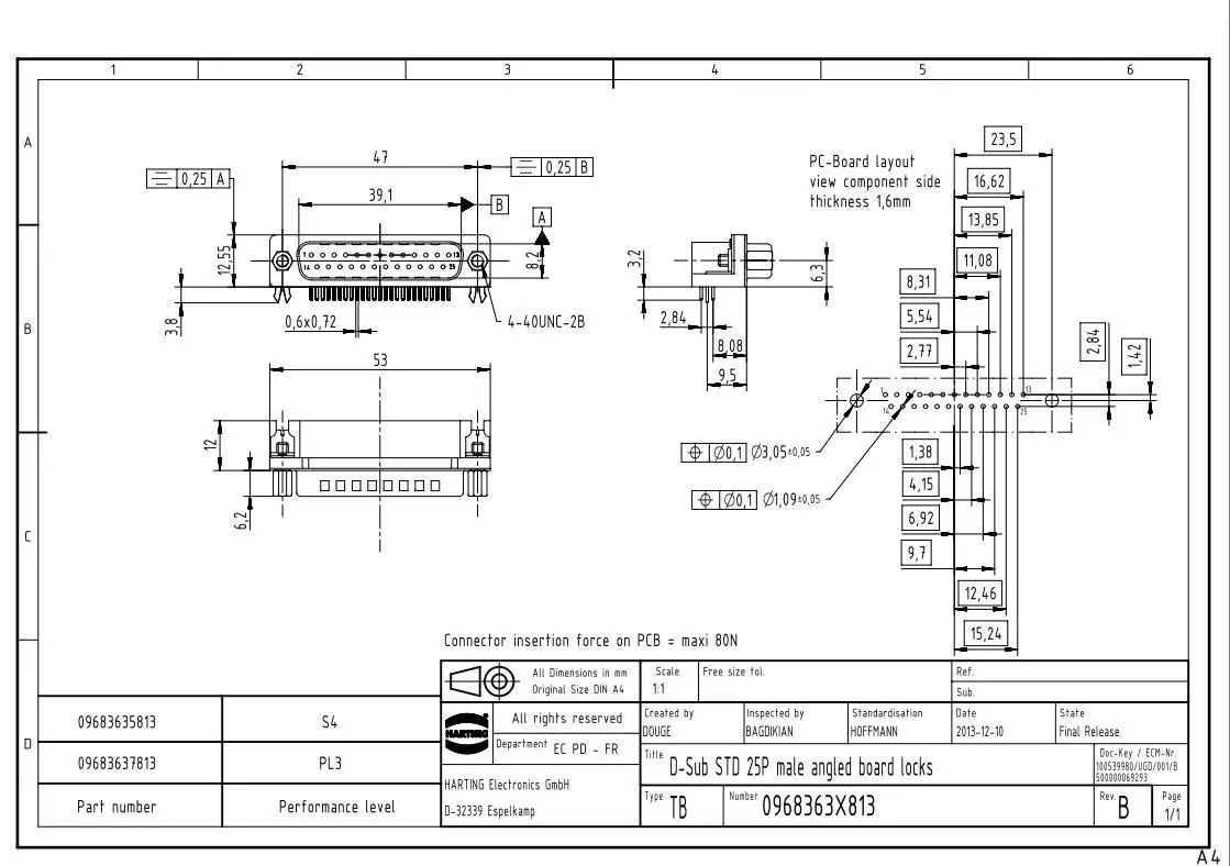09683637813 миниатюрный D-Sub разъем HARTING 25 контактов с заземляющим штифтом