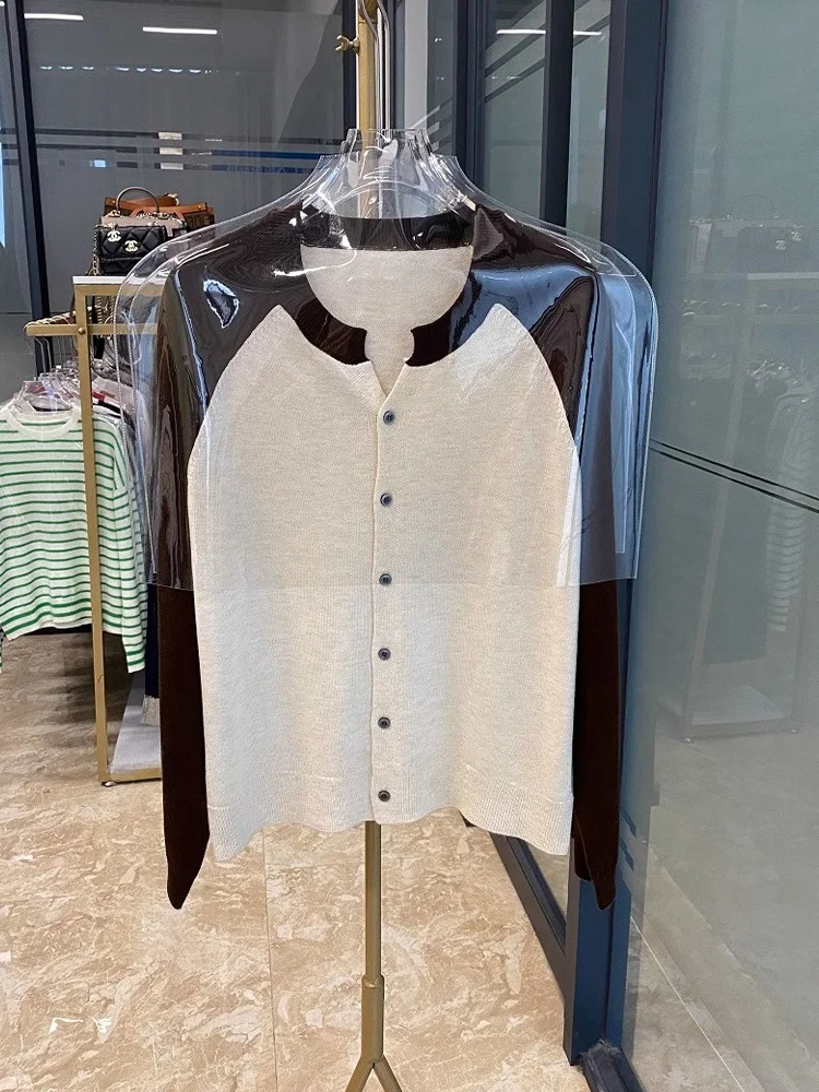 Осенний новый дизайн соответствующий цвету вязаная однобортная верхняя одежда