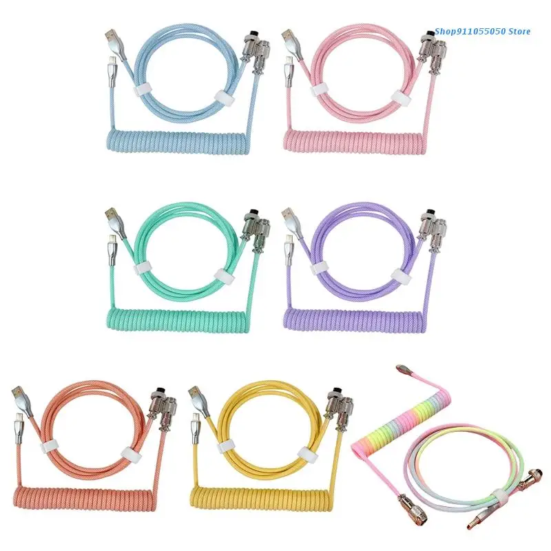 

C5AB 1.8M Mechanical Keyboard Cable Type-C to USB Desktop Computer Spiral Aviation Connector Colorful Aviator Data Cable