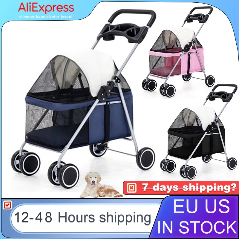Luxury Pet Cat Stroller Baby Stroller Newborn Foldable 4 Wheels Shock Absorption Stroller Dog Transporter Carrier&Raincover Gift