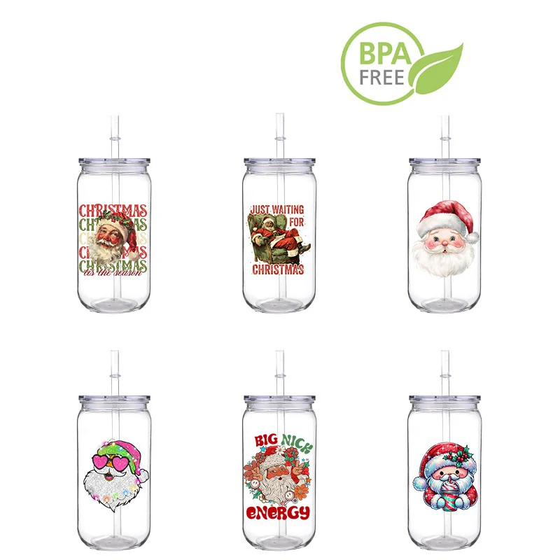 Рождественский ПЭТ DIY Напечатанный на заказ пластиковый стаканчик для переноса 16