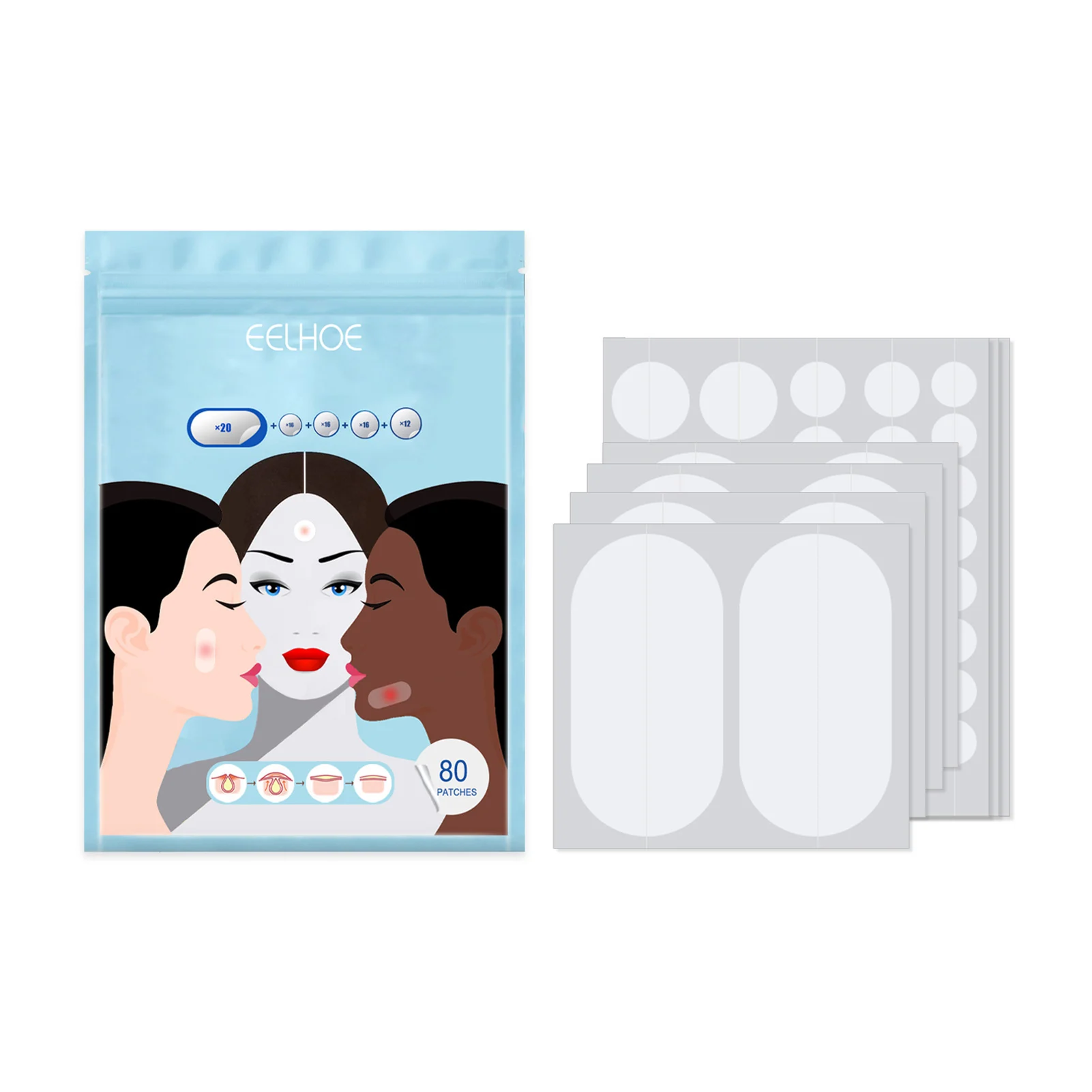 

5 Sizes 80Pcs Acnes Pimple Patches Zit Breakouts Stickers Face Body Chin Blemish Master Pimple Remover Tool Skin Care