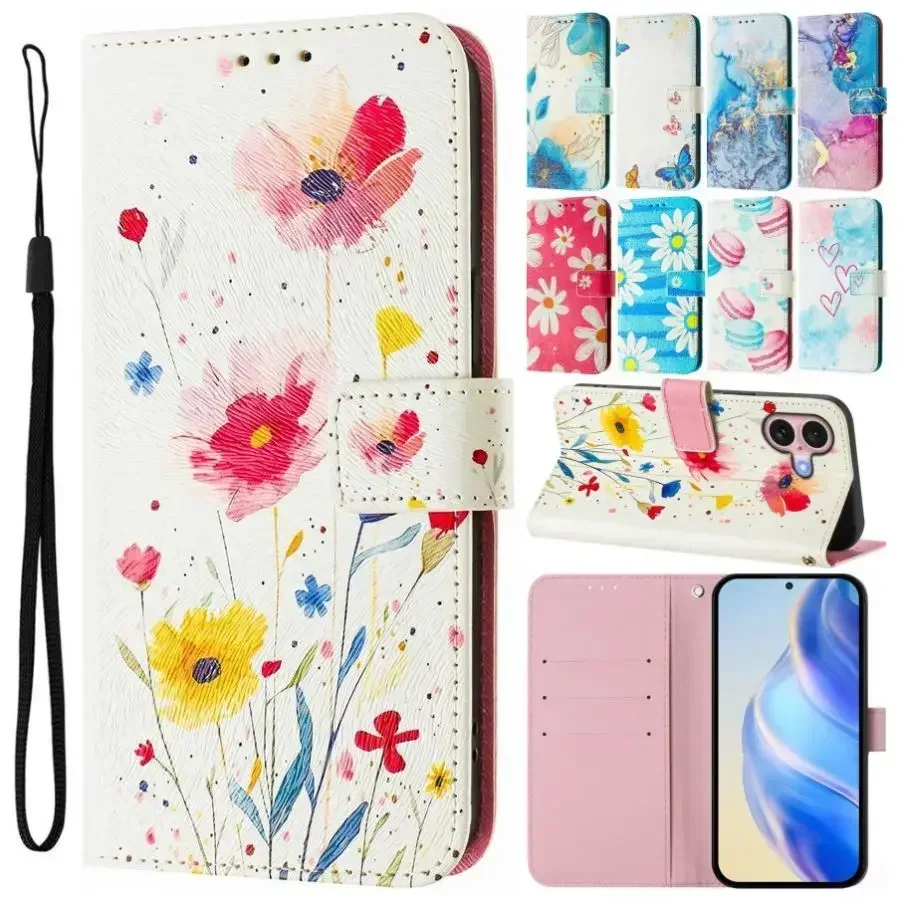 Чехол Lovely Daisy Marble Painted для Samsung Galaxy A23 A24 A25 A30 A30S A31 A32 A33 A34 A35 A36 A40 5G Wallet Phone Cover # ENB