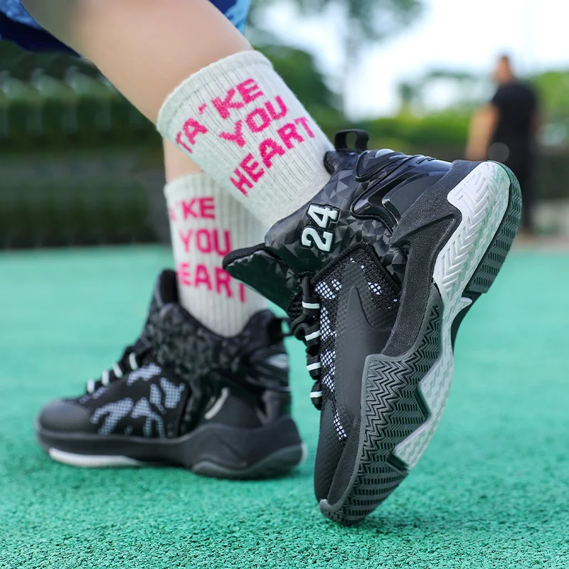 High Qulity Kids Basketball Shoes Thick Sole Non-slip Boys Sneakers Wearable Outdoor Sports Shoes Children Basketball Sneakers