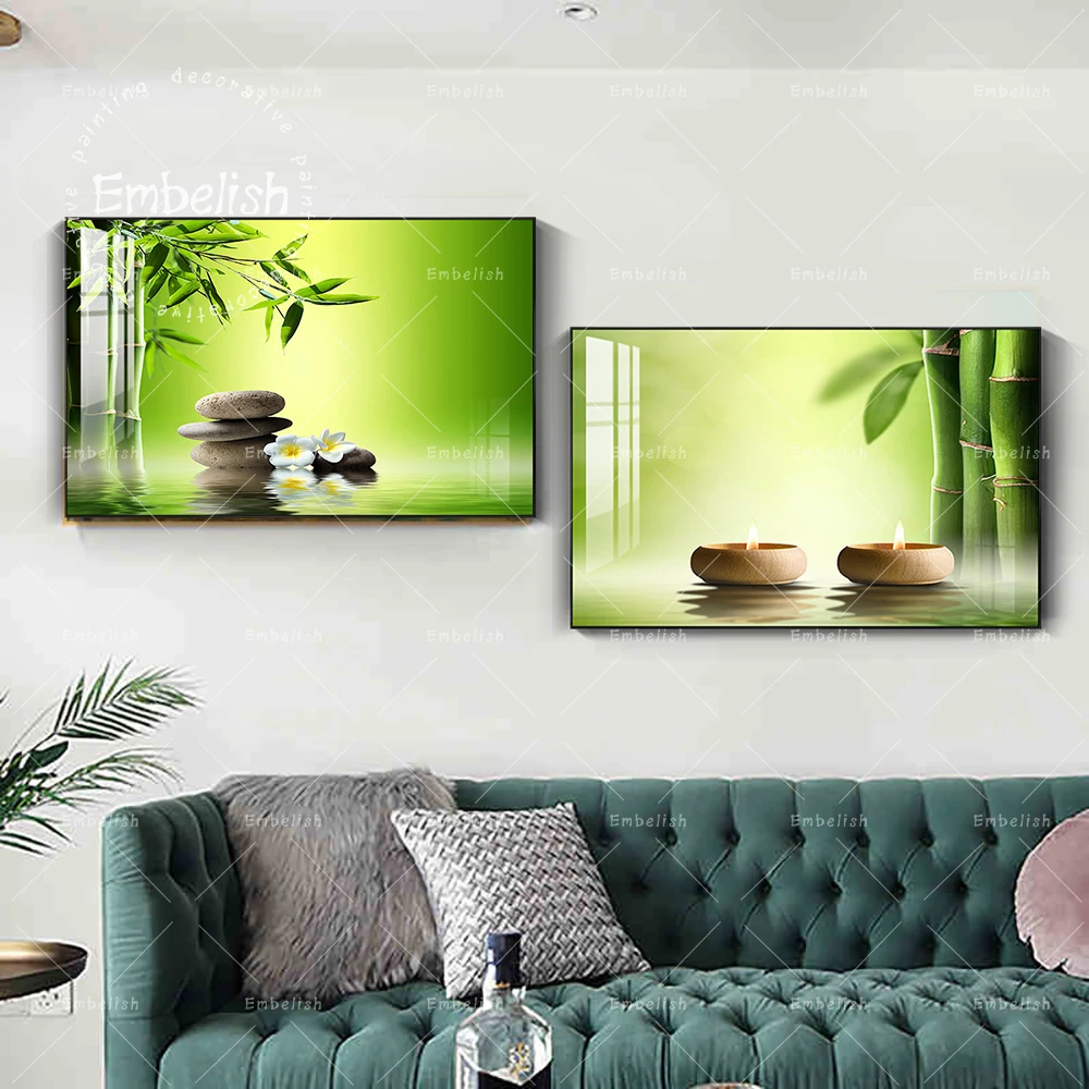 

1 Pieces Green Bamboo And Candle Zen Buddha Spa Stones Sill Life Wall Pictures Home Decor Canvas Painting For Living Room Poster