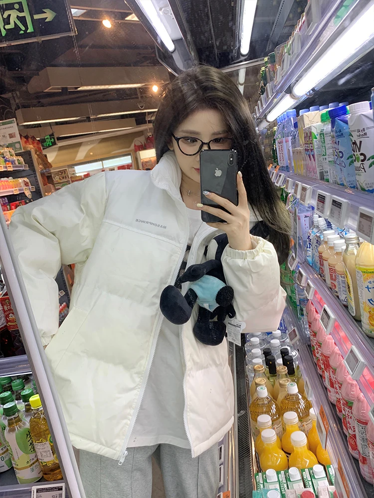 White Lettered Long Sleeved Cotton Padded Jacket Women's Winter Coat 2022 New Design Sense Niche Loose Top