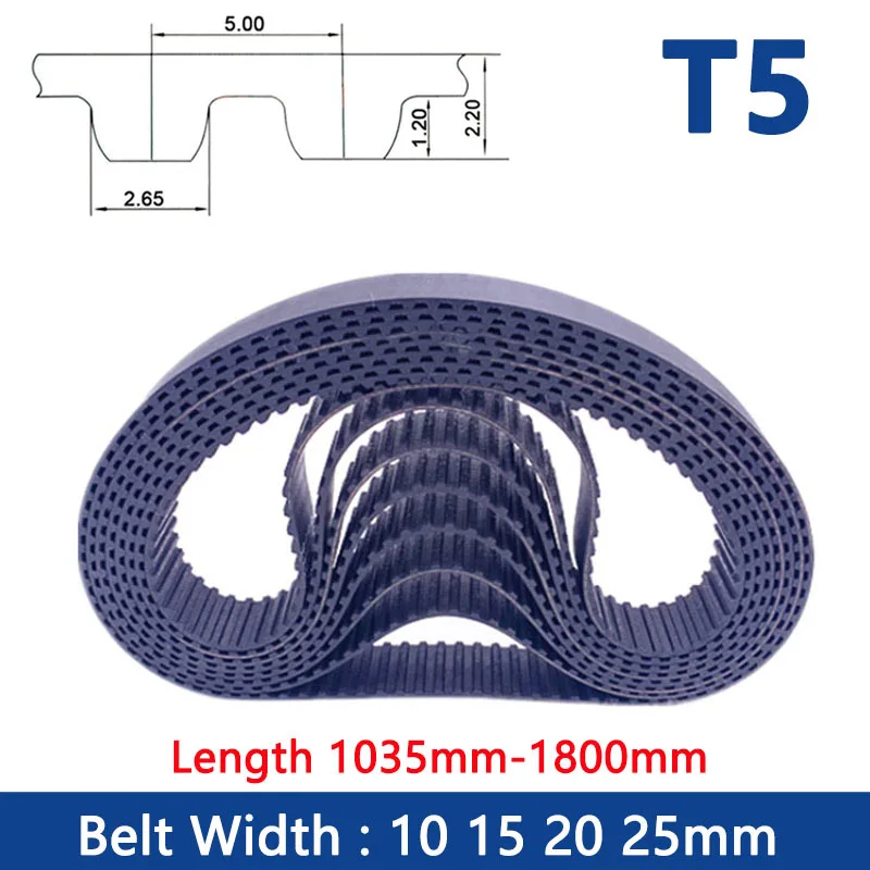 

1pc T5 Timing Belt Width 10 15 20 25mm Rubber Closed Loop Synchronous Drive Belt Length 1035mm-1800mm Pitch 5mm Trapezoidal