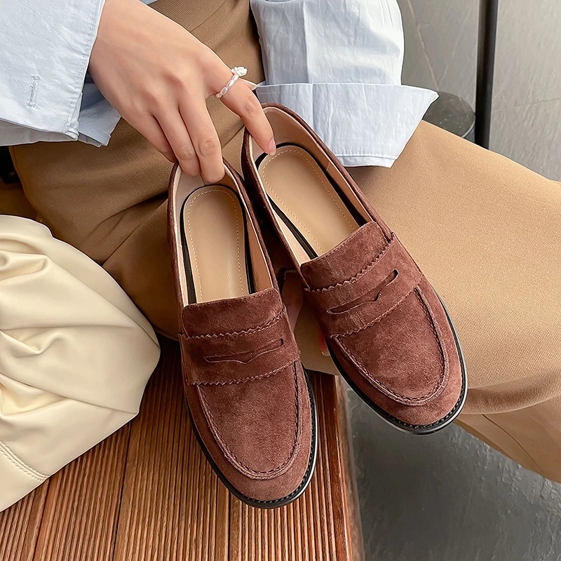 

Women‘s Loafers Kid Suede Flat Shoe For Female Retro Casual Flats Slip On Women Mules Korea Style Simple Shoes Sapato Feminino