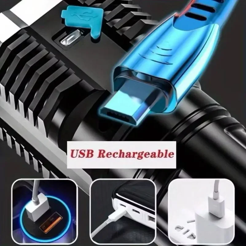 Фото Мощный светодиодный фонарь 1500 м, перезаряжаемый через USB, портативный, ультраяркий. №5