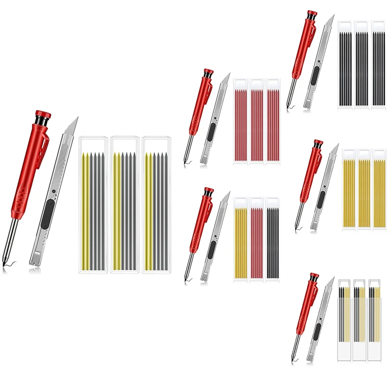 

Solid Carpenter Pencil Set With Refills And Knife Built-In Pencil Construction Pencil Marking Tool For Wood Carpenters