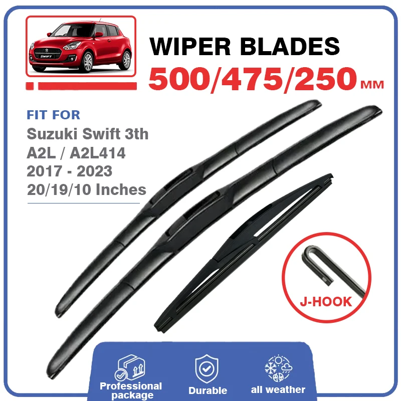 

Front Rear Wiper Blades Set Kit For Suzuki Swift 3rd A2L 2017-2022 Hatchback Windscreen Windshield Window 20"19"10" Accessories