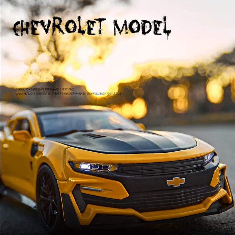 

1/24 Chevrolet Camaro Sports Car Model Alloy Body Die Cast Metal Toys Simulation With Sound And Light Collection Childrens Gifts