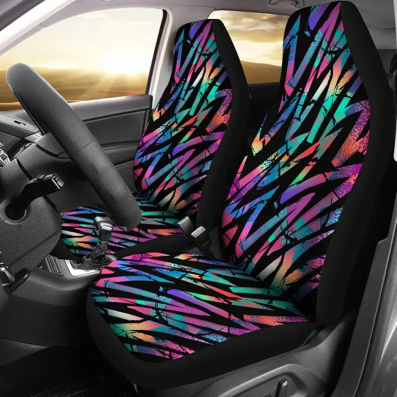 

Colorful Zig Zig Abstract Art Car Seat Covers Pair, 2 Front Seat Covers, Car Seat Protector, Car Accessories