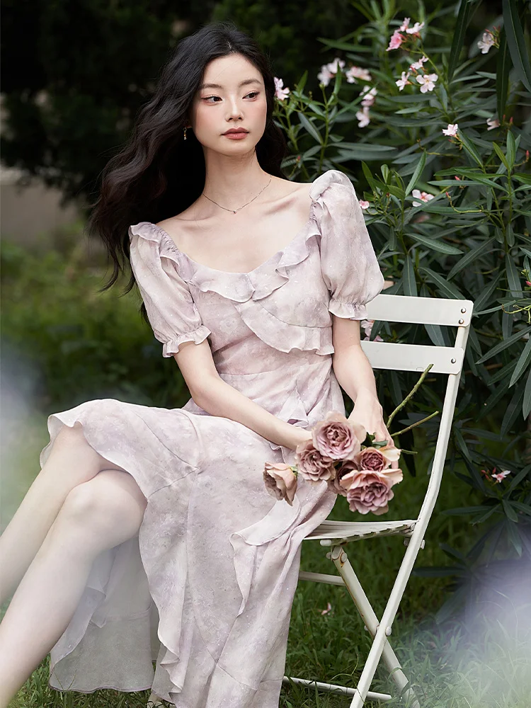 Женское шифоновое платье с оборками Westlink весна 2025 года длинное асимметричным