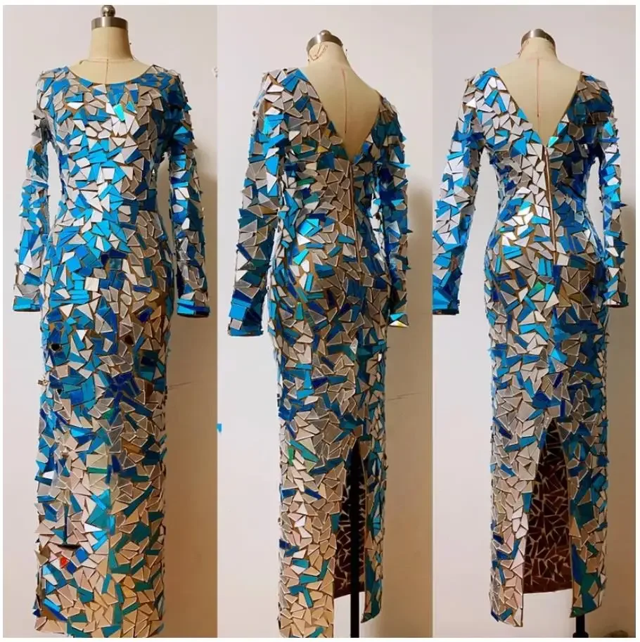 Длинная юбка трапециевидной формы с глубоким V-образным вырезом платье блестками