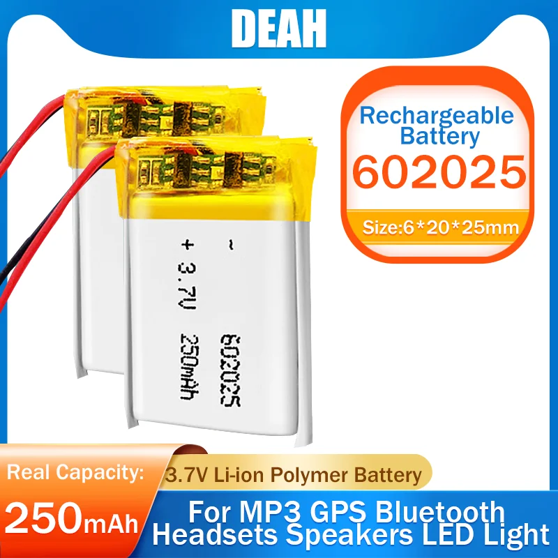 1/2 шт. литий-полимерные перезаряжаемые аккумуляторы 3 7 в 250 мАч 602025 для DVD GPS