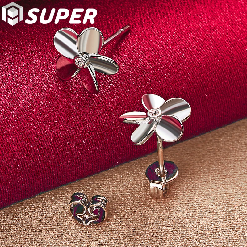 

925 Sterling Silver Five Leaf Flower AAA Zircon Stud Earrings For Woman Wedding Engagement Fashion Party Charm Jewelry