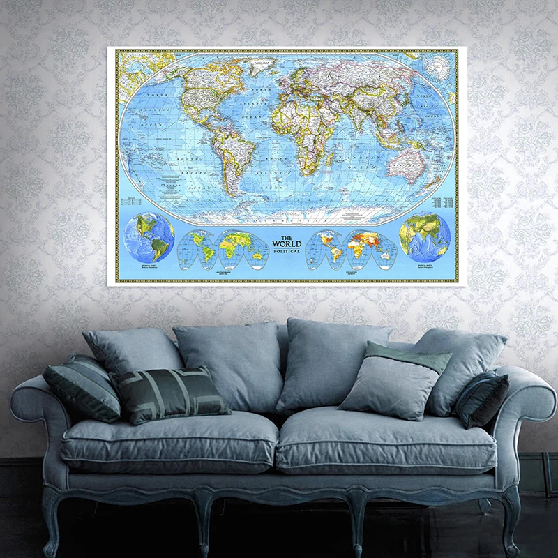 

Большая винтажная Картина на холсте, 225*150 см, карта мира, политическая карта в 1994 году, школьные принадлежности, украшение для дома