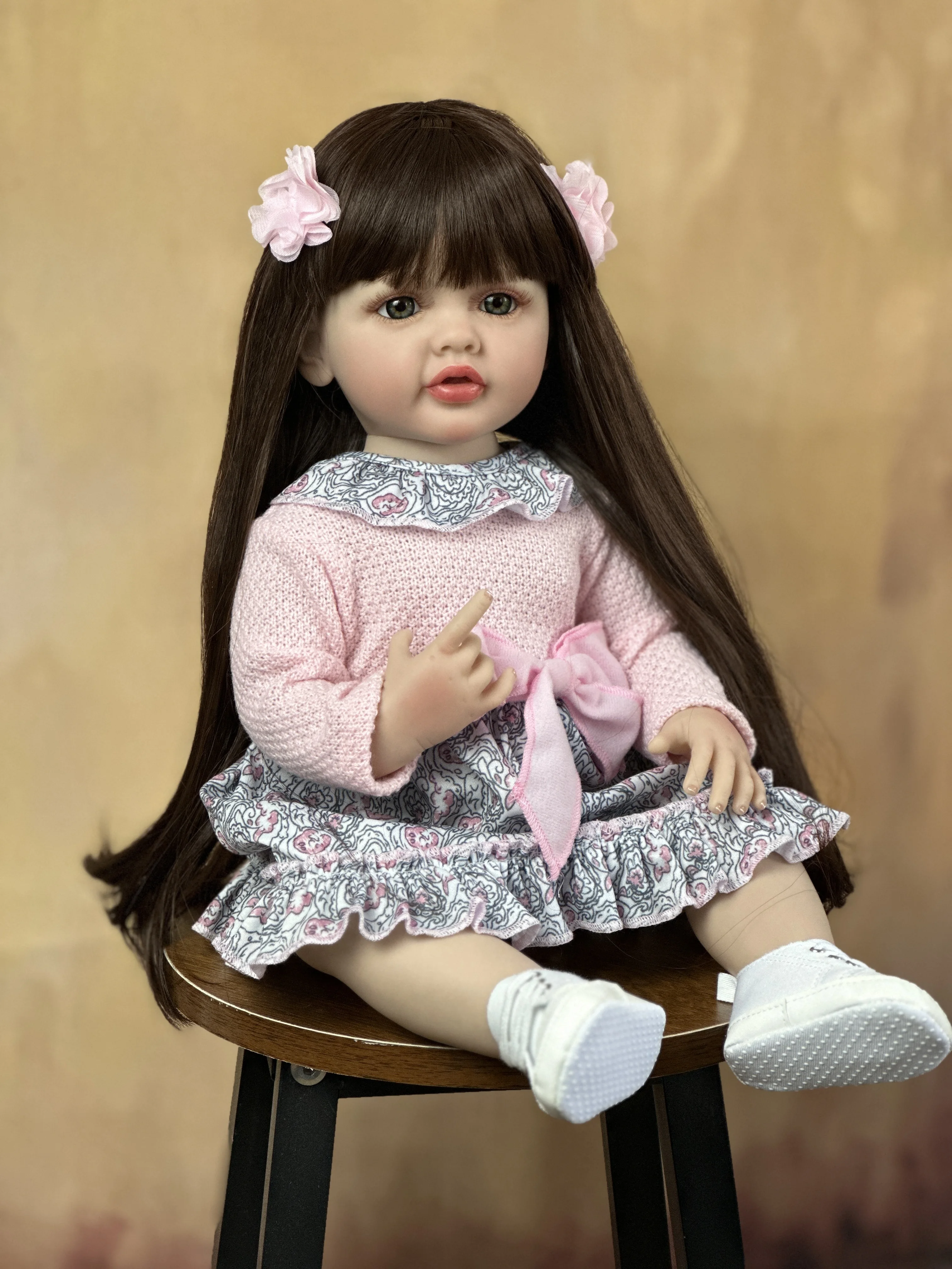 

Кукла реборн Мягкая силиконовая, кукла длиной 55 см, с реалистичными длинными волосами, подарок на день рождения, 22 дюйма