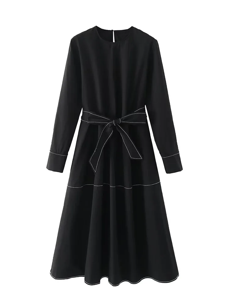 

Женское винтажное платье с длинным рукавом, декорированное контрастными цветами, осень 2022