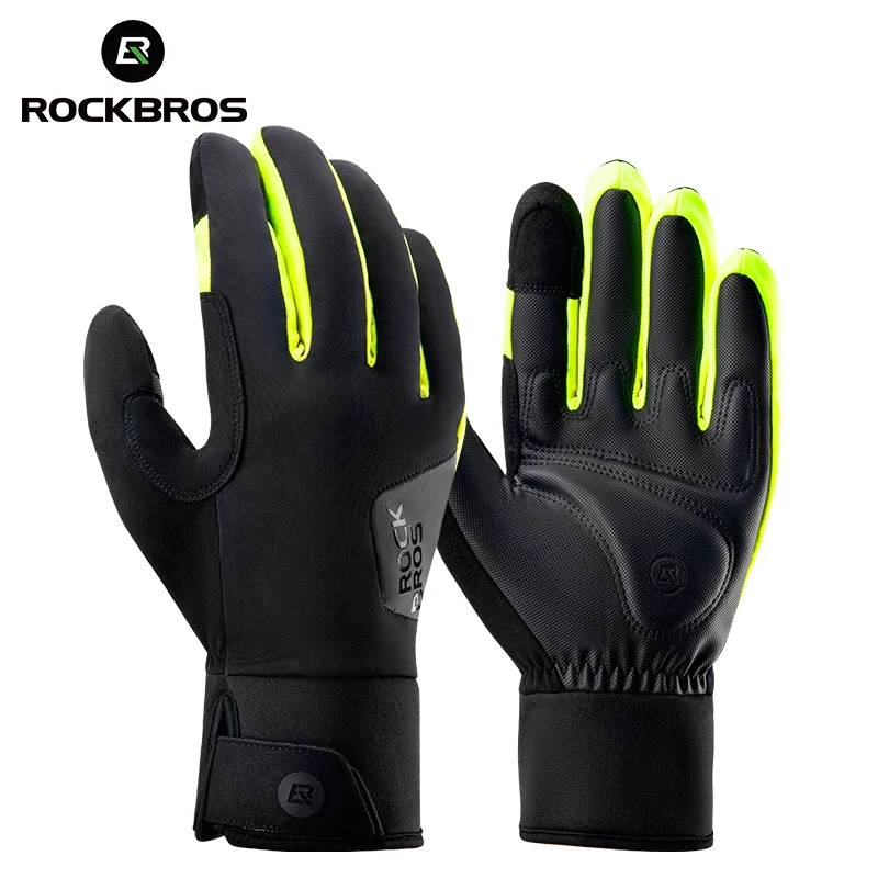

Велосипедные перчатки ROCKBROS, теплые Нескользящие митенки с пальцами для сенсорного экрана, с защитой от ветра, флисовые термоперчатки для велоспорта, для зимы