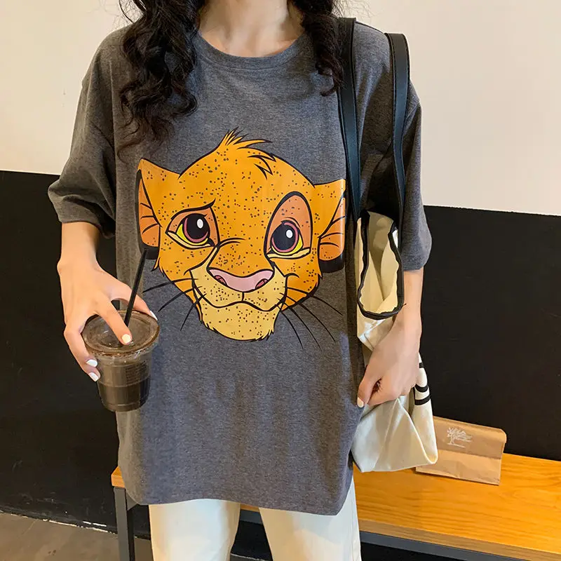 

2022 new spring and summer Korean ins Disney cartoon lion king printed loose short sleeve T-shirt women's bottomed shirt trend