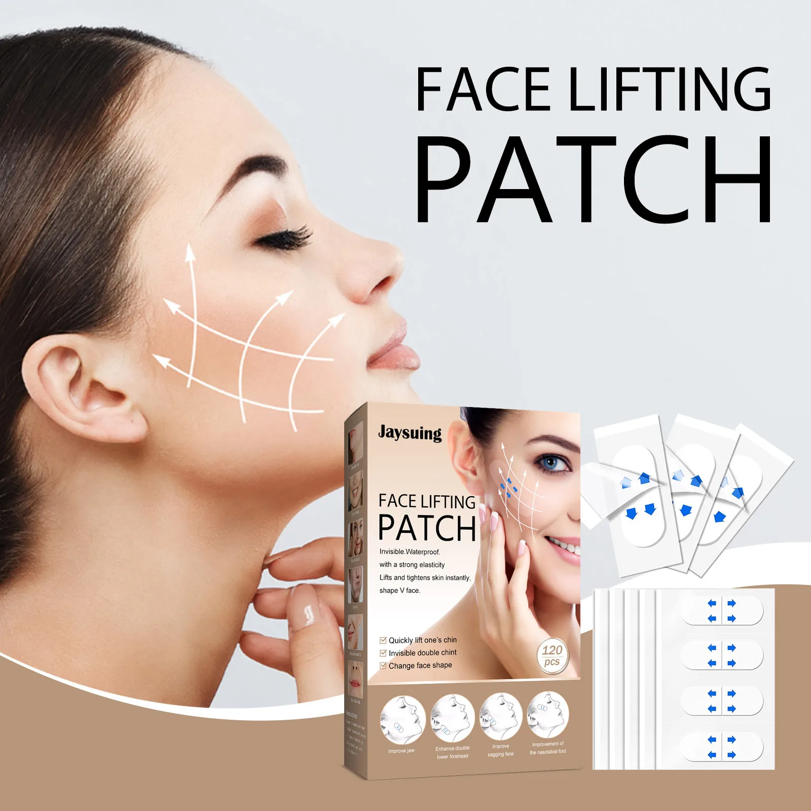 

120pcs Lift Sagging Skin Fast Up Sticker Face Lift Tapes Elastic Face Lift Belt Neck Thin Face Facial Line Invisible Chin Tape