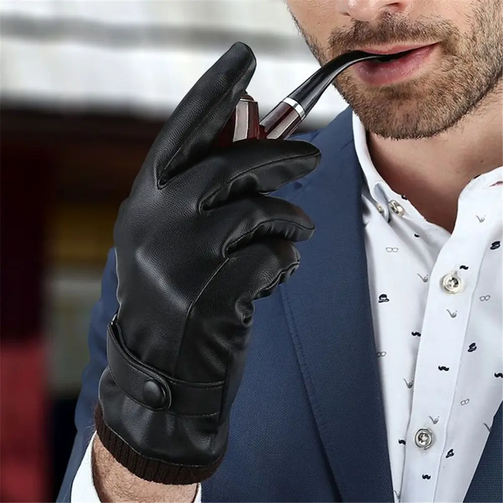 

Thermal Touch Screen Keep Warm Driving Guantes Men's Leather Gloves Winter Mittens Business Gloves Driving Gloves