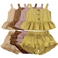 summer baby girl clothes cotton linen halter top ruffle shorts set infant costume outfit fashion girls clothing babies bodysuits