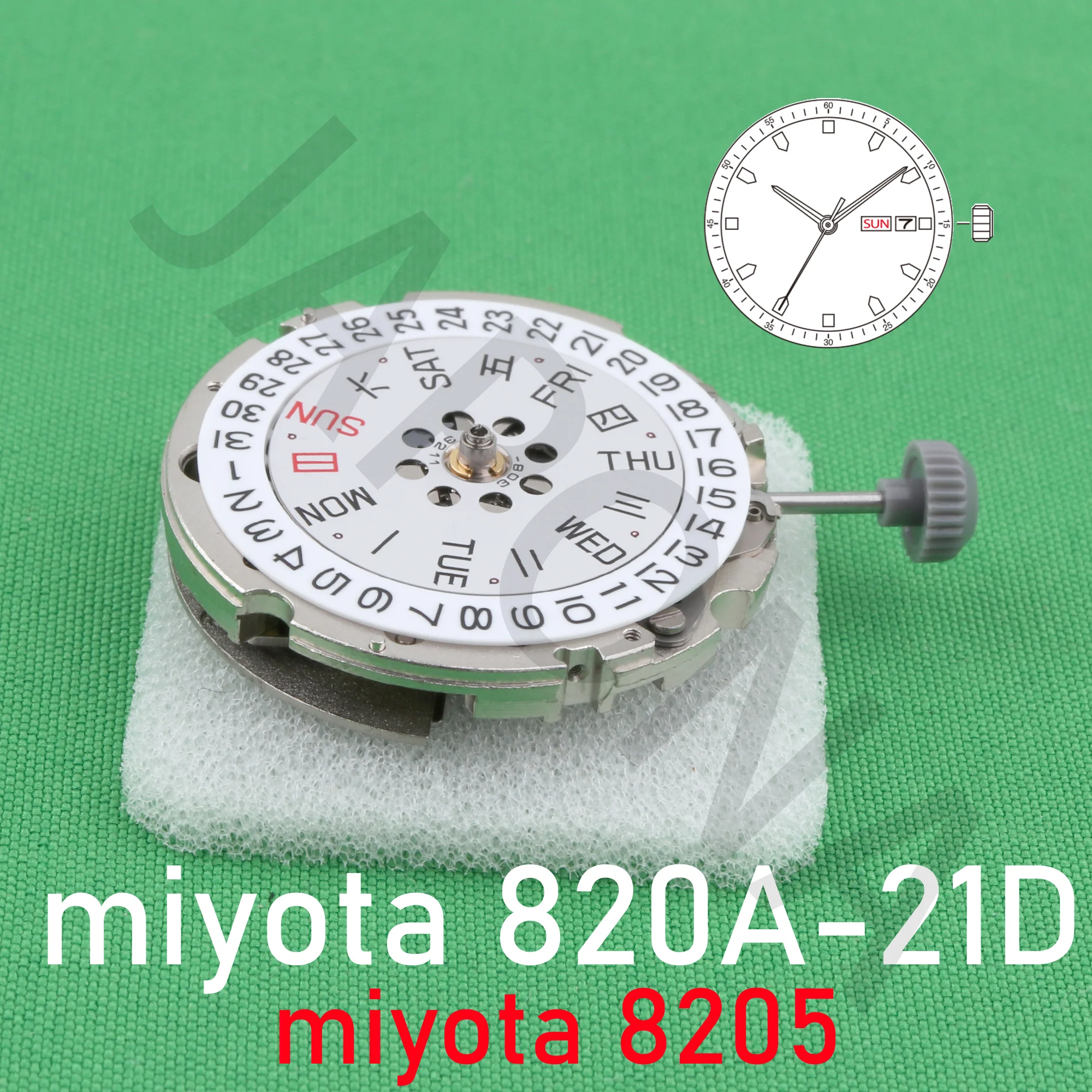 8205 movement silver miyota 820a-21d MIYOTA’s signature standard mechanical movement 3 hands with date/day at 3o'c 8205 820a 820
