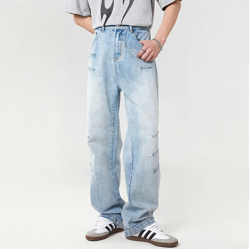 Высокие мужские удлиненные прямые джинсы в рубчик больших размеров уличная