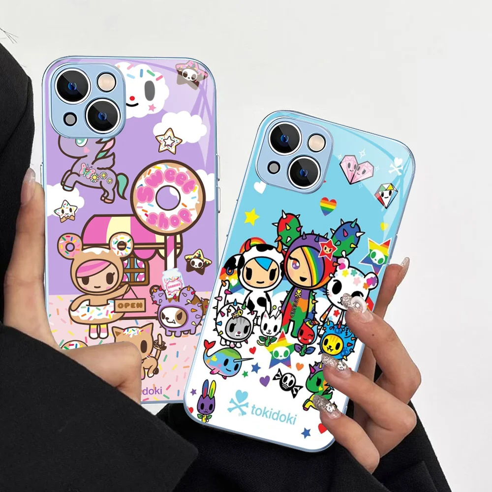 Японский чехол для телефона T-Tokidokis IPhone 14 13 12 Mini 11 Pro XS Max X XR Plus из закаленного стекла