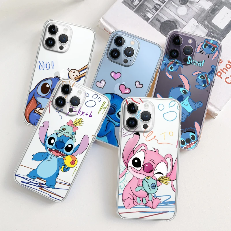 

Stitch Lilo Angel Ohana For Apple iPhone 14 13 12 11 Pro Max Mini XS Max X XR 7 8 Plus 5S Silicone Transparent Phone Case Fundas