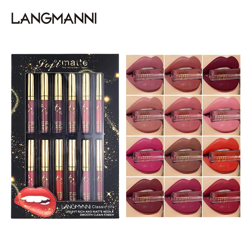 

Langmanni Makeup Muddy Texture Lip Gloss Long Lasting Red Lipstick Canned Lip Tint Velvet Matte Lip Mud Hot Sale