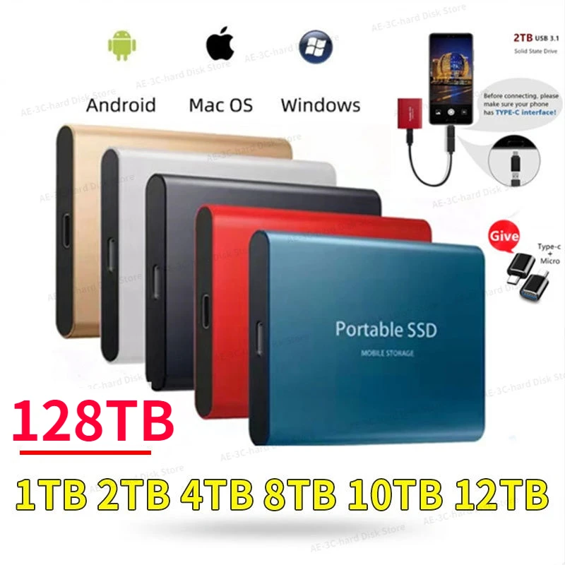 

500GB SSD 4TB 128TB Portable External Solid State Drive USB 3.1 Hard Disks High Speed Hard Drive for Laptop Computer/mac/Android