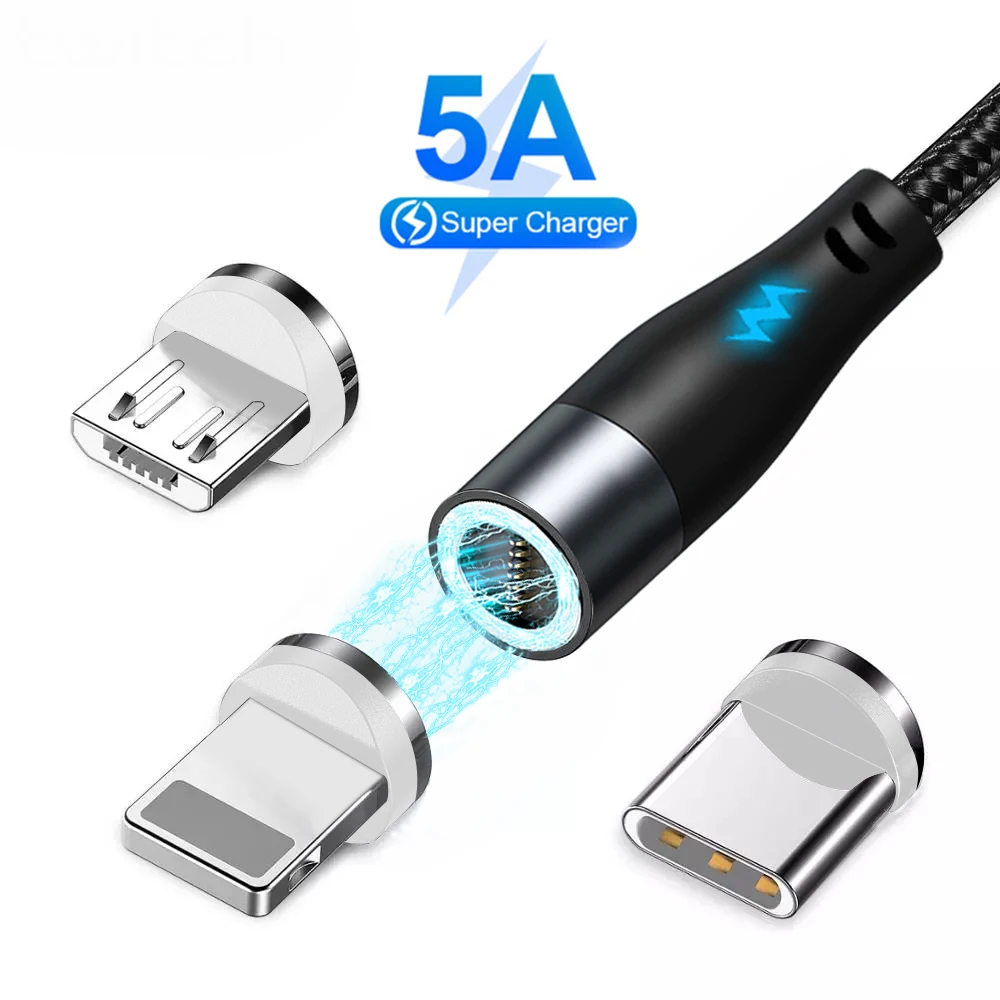

Магнитный кабель Micro usb Тип C 5A для быстрой зарядки Redmi Note 10 Pro Oneplus 5 USBC провод шнур для iPhone Xiaomi Huawei зарядное устройство
