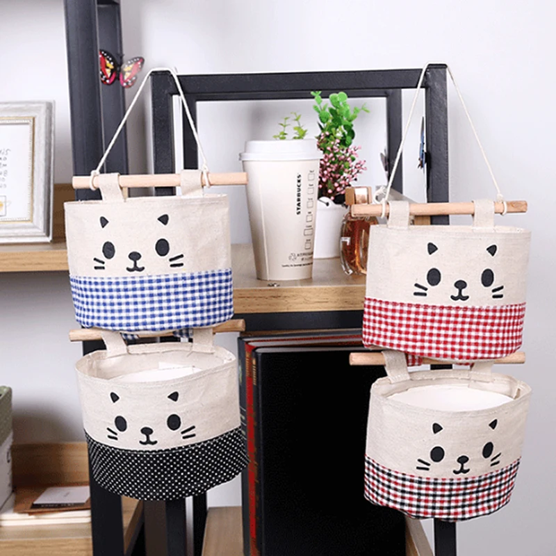 

Cotton Linen Funny Cartoon Women Cosmetic Bag Home Wardrobe Door Wall Hanging Bag Cosmetic Toys Organizer Pouch