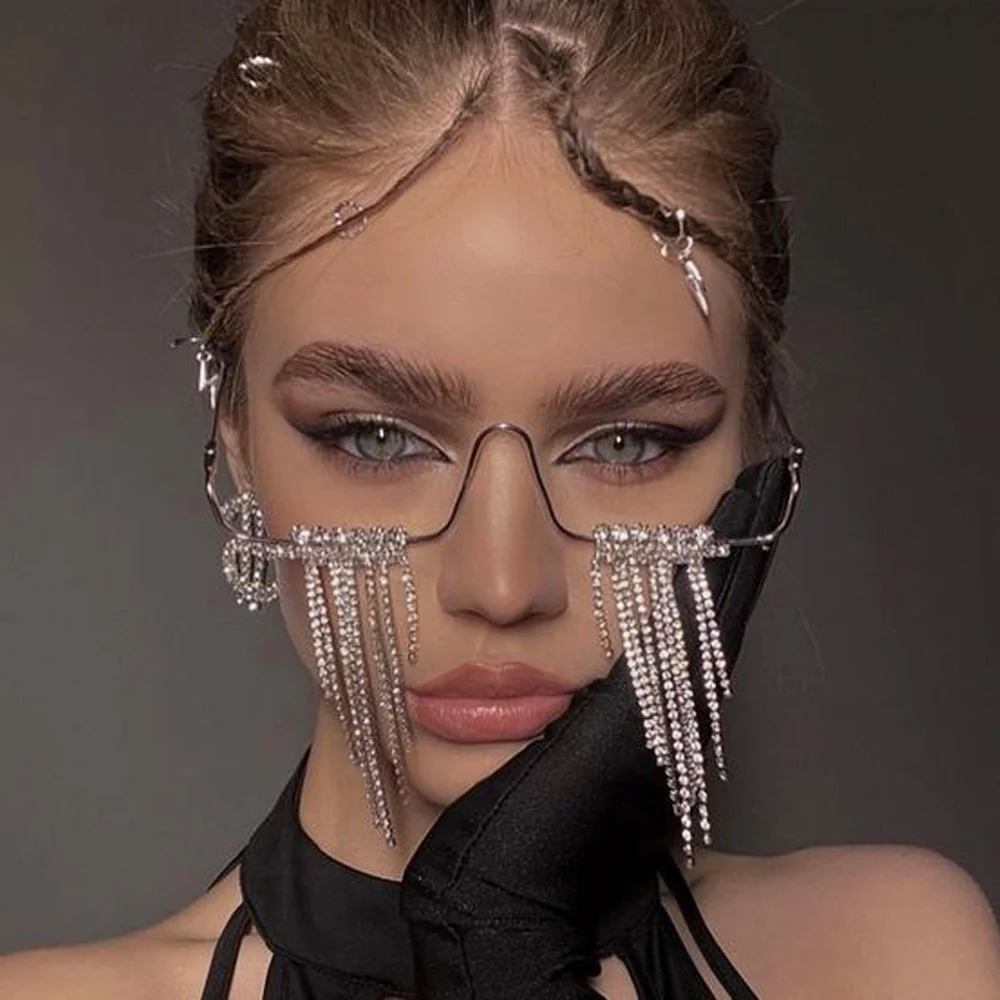 

Fashion Tassel Face Jewelry Sunglasses Glasses Frames Alloy Frame Rhinestone Eyeglasses Frames For Women Eyewear Decoration Gift
