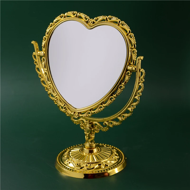 

Heart-shaped European Retro Desktop Table Mirror Girl Heart-shaped Double-sided Gold Silver Mirror Rotating Desk Makeup Mirror