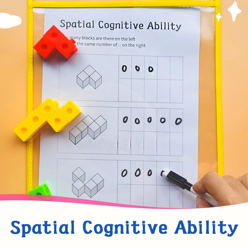

35PCS/Set Spatial Cognitive Ability Practice paper Snap Color Cubes Blocks Counting Building educational learning toys for kids