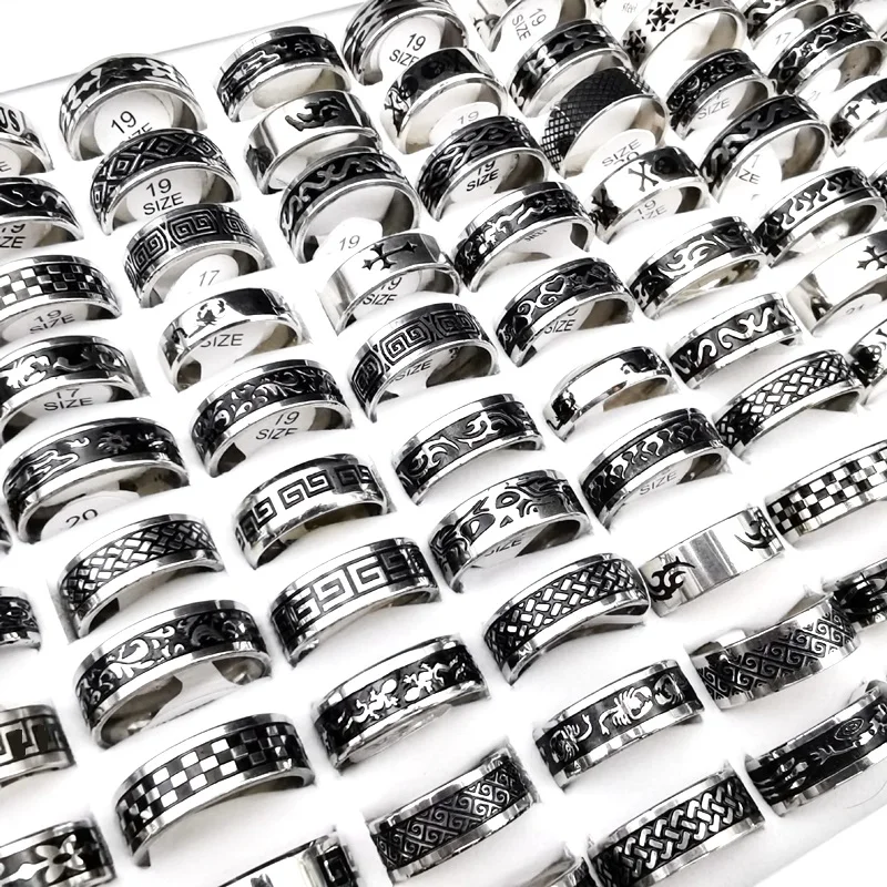 

20pcs 316L Stainless Steel Rings For Men Women 8MM Mix Etch Patterns Fashion Jewelry Finger Accessories Party Gift Wholesale Lot
