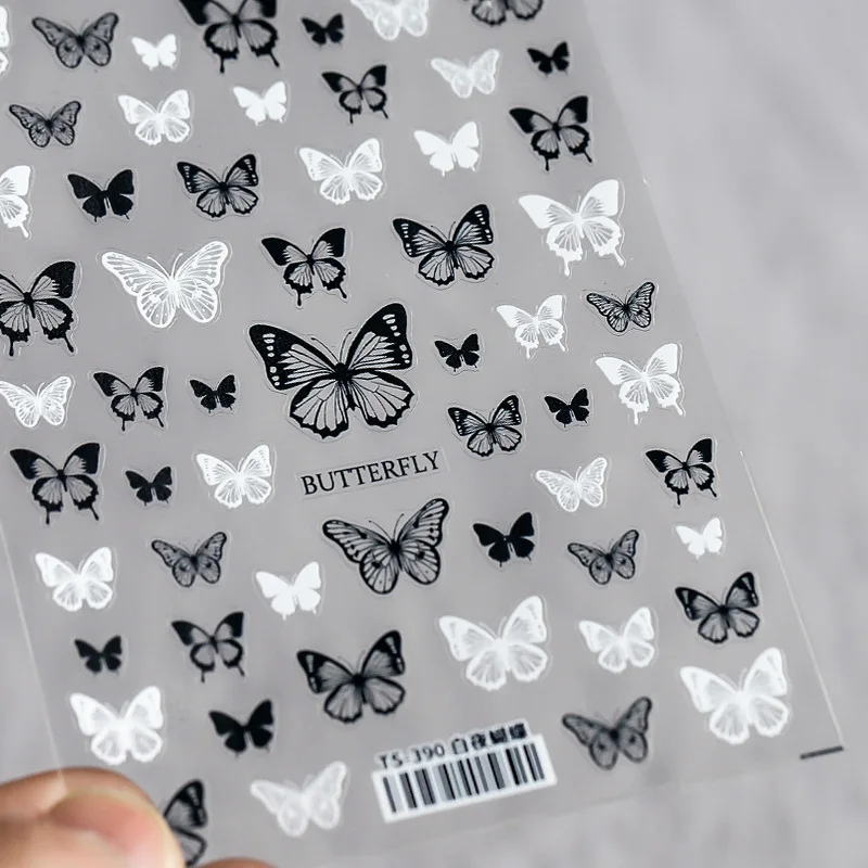 

5D Выгравированные черно-белые кружевные наклейки с бабочками для ногтей самоклеющиеся наклейки с розами для ногтей Аксессуары для самостоятельного маникюра