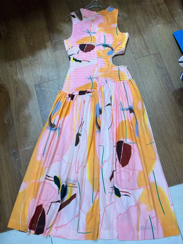 

Chic and Elegant Woman Dress Summer Dresses Ladies 2023 Hollow Out Pleated A-Line Dress for Women Women's Long Summer Dresses