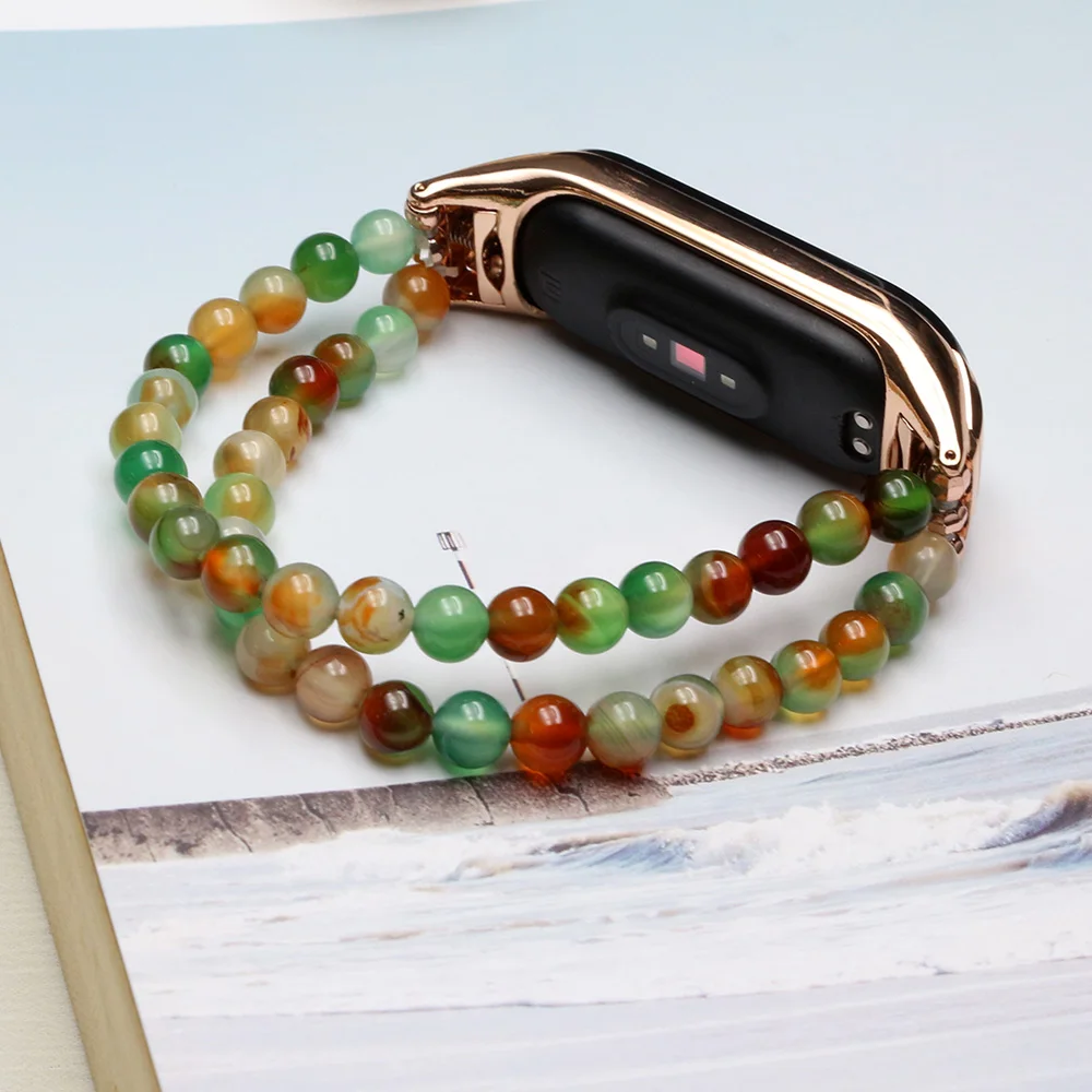 

Elastic Watchband for Xiaomi Mi Band 8/ 7/ 6/ 5/ 4 Wrist Bands Bracelet Wristband Stretchy 6mm Agate Beads Strap for Men Women